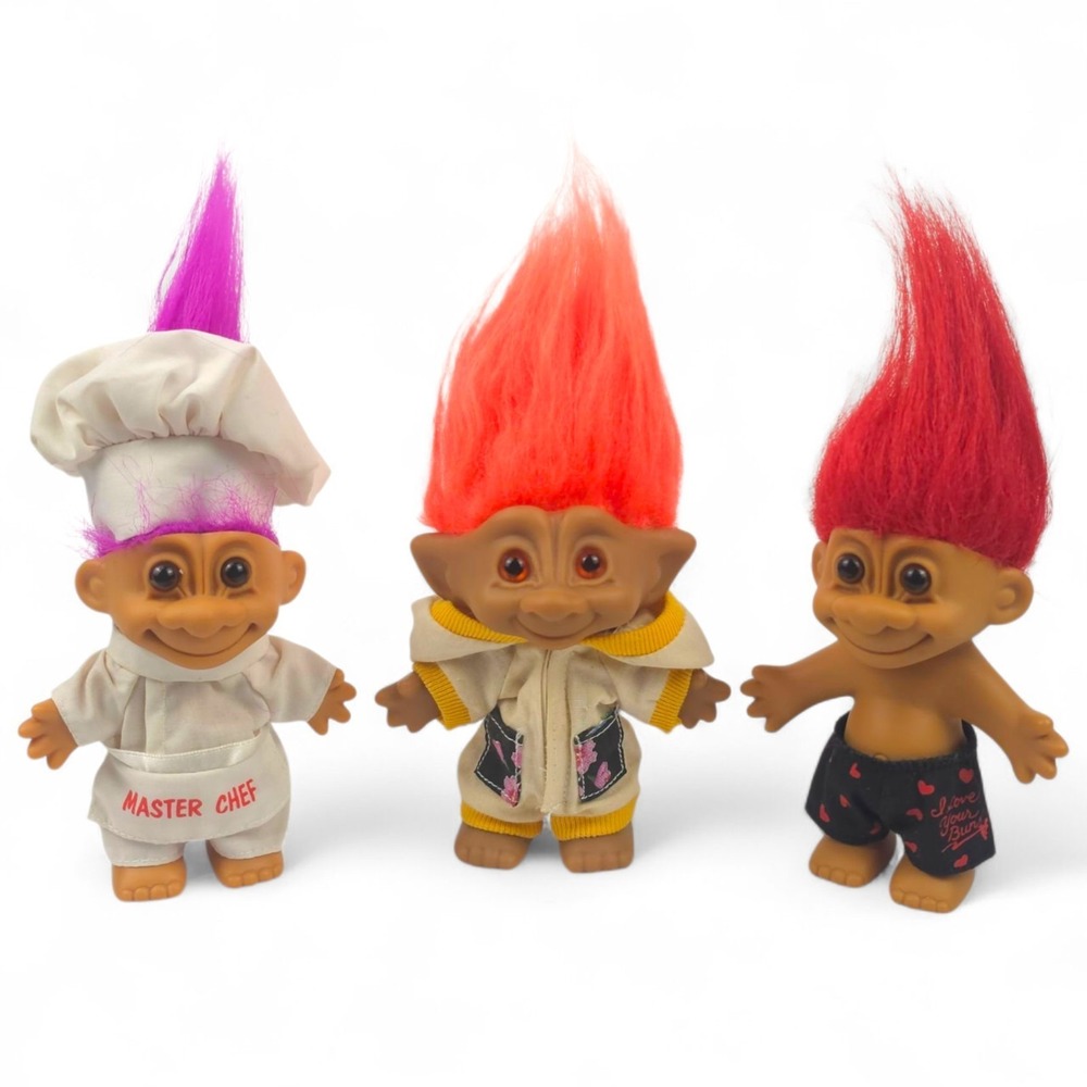 Vintage 90s Troll Doll Lot of 3 Russ Master Chef Ace Novelty Star Jewel Belly